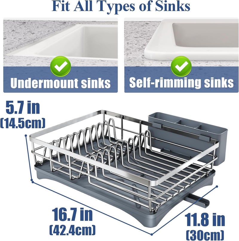 SNTD Dish Drying Rack for Kitchen Counter - Stainless Steel Dish Rack with Drainboard, Large Dish Drainer with Utensil Holder for Sink, Silver - Image 5